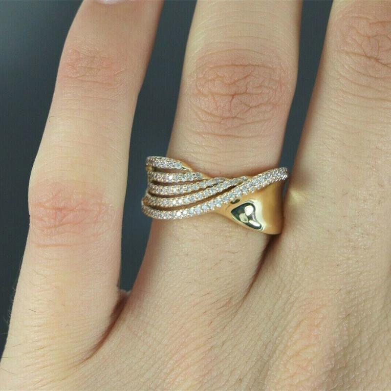 Wave Design Paved CZ New Rings for Women Luxury Gold Color Wedding Accessories Modern Fashion Female Jewelry Drop Ship