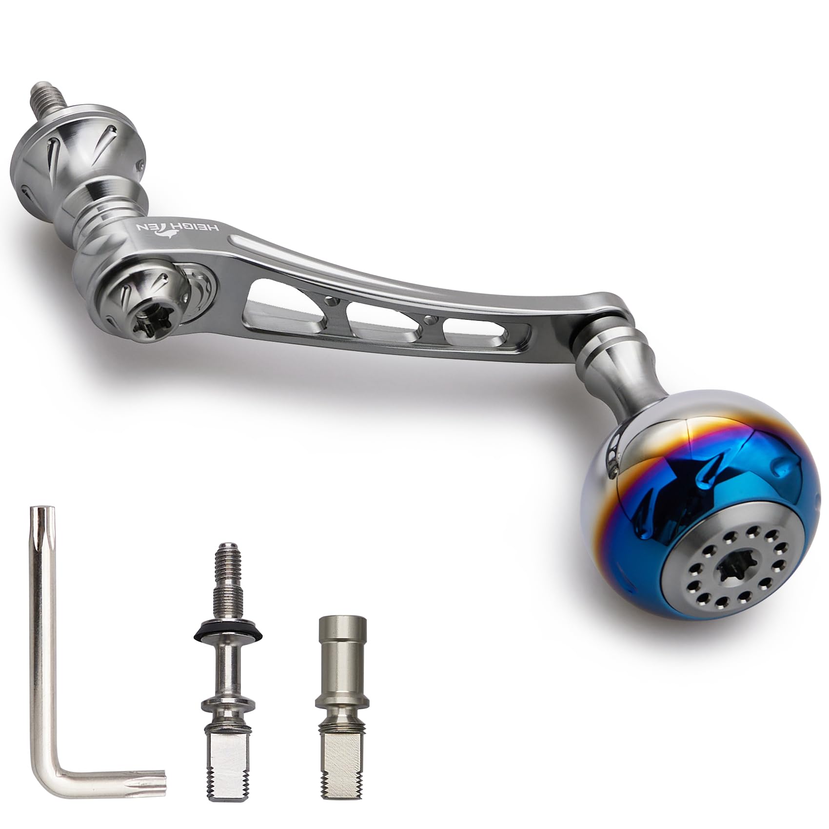 

HEIGHTEN 55-60mm Adjustable Reel Handle with 30mm Handle Knob for Daiwa and Shimano Aurora Series Spinning Reels (Gunmetal) (976)