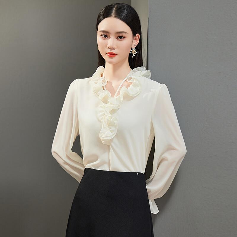 Hangyige French Style Ruffle Collar Long-Sleeve Blouse