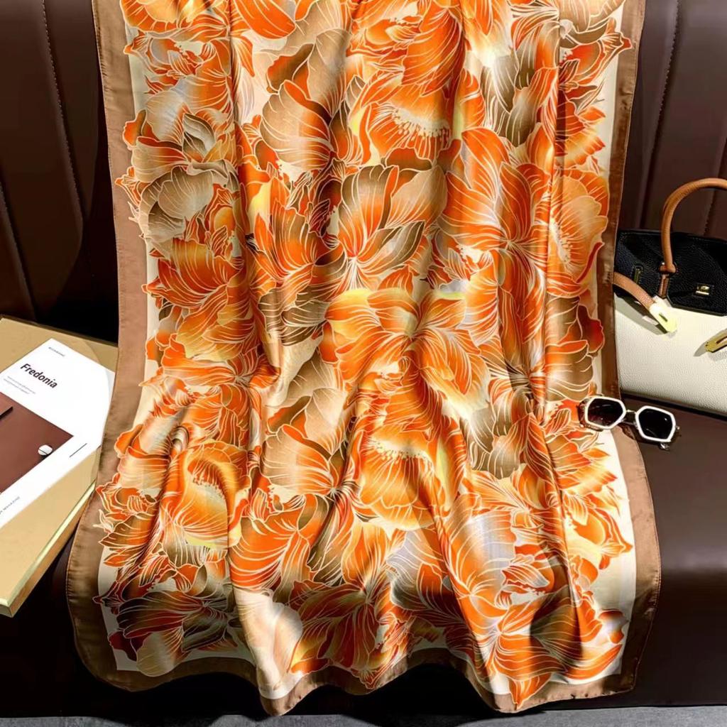 Cashew Fashion Scarf Simulation Silk Colour Blocking Temperament Beach Towel Female Silk Scarf Air Conditioning Shawl Outwear Scarf