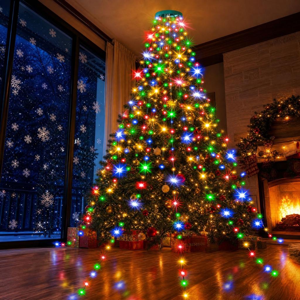 Christmas Tree Topper Light with and Star, Multicolor Cascading Lights, Low Voltage Tree Decoration