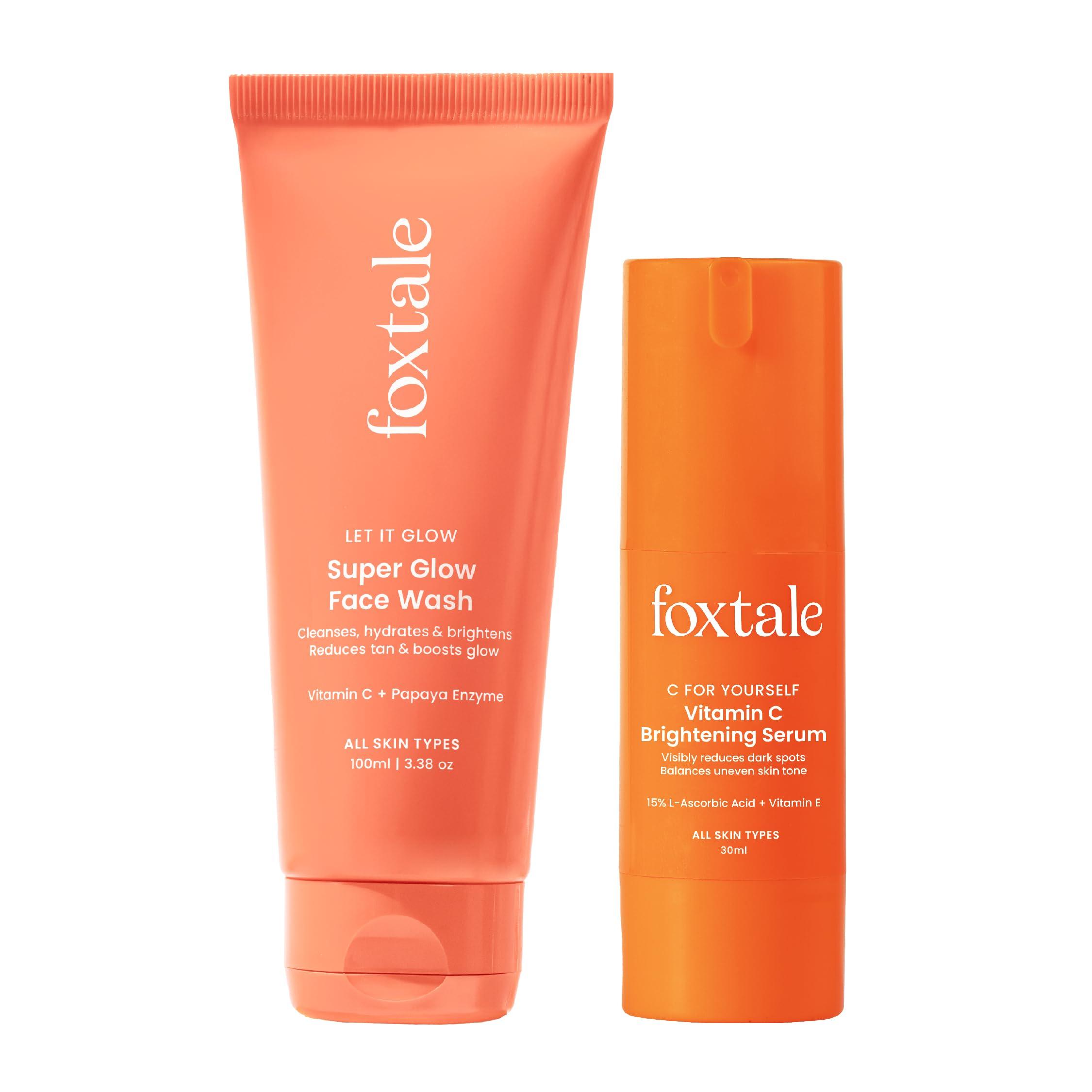 Foxtale Glow & Go Duo | Vitamin C Face Wash with Papaya Enzyme + 15% L-Ascorbic Acid Vitamin C Serum | Brightening, Detan & Glow Boosting | For All