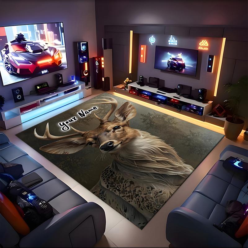 1PC Custom Name Deer Portrait Theme Floor Mat Ideal for Living Room, Game Rooms, Office, Bedroom,Floor Mat Playful Design