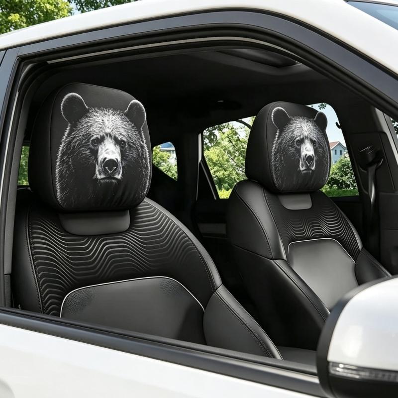 Quick Install Car Headrest Covers Bear Or Themes Strong Polyester Component Elegant Interior Accessories for Car
