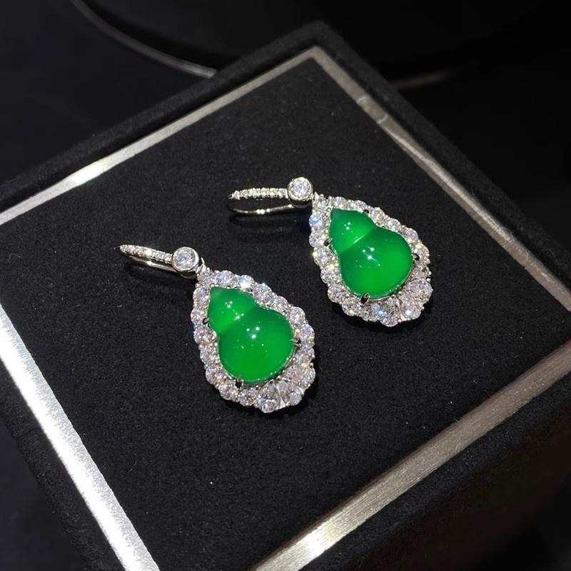Huitan Green Gourd Imitation Opal Dangle Earrings for Women Sparkling Cubic Zirconia Silver Luxury Wedding Trendy Jewelry