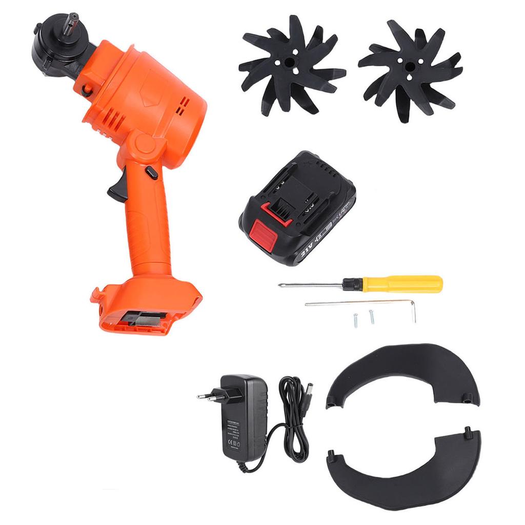 21V Cordless Tiller Cultivator 235RPM 4 Row Tines 1.5Ah Battery 4in Working Width Handheld Garden Cultivator for Gardening