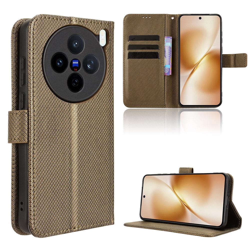 For vivo X200s 5G Leather Wallet Case with Strap Diamond Texture Phone Cover