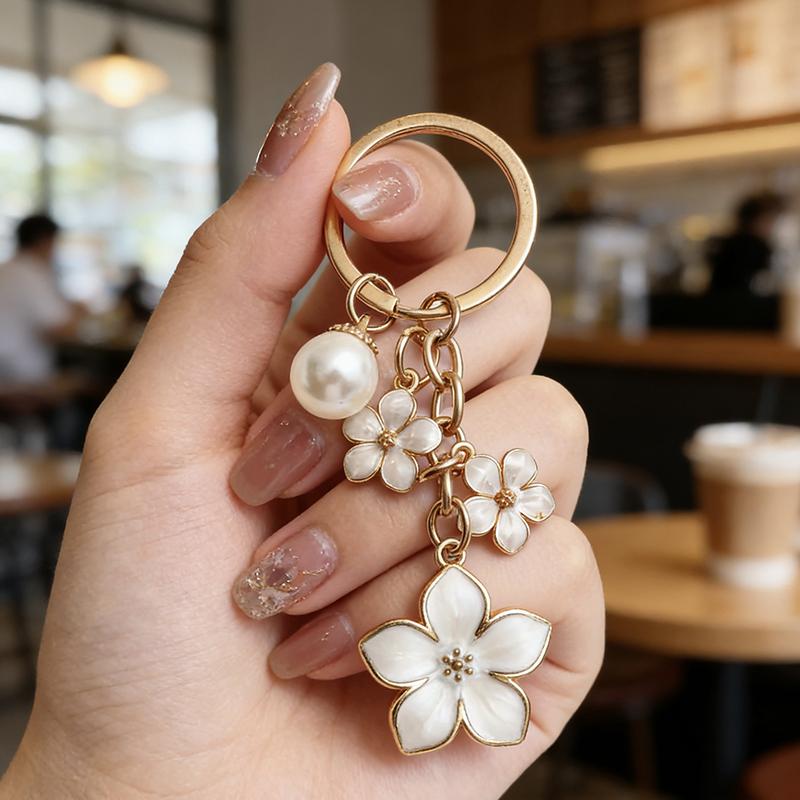 Alloy Sakura Bag Pendant Cherry Blossom Imitation Pearl Accent Cherry Blossom Keychain Sweet Flower Bags Accessories