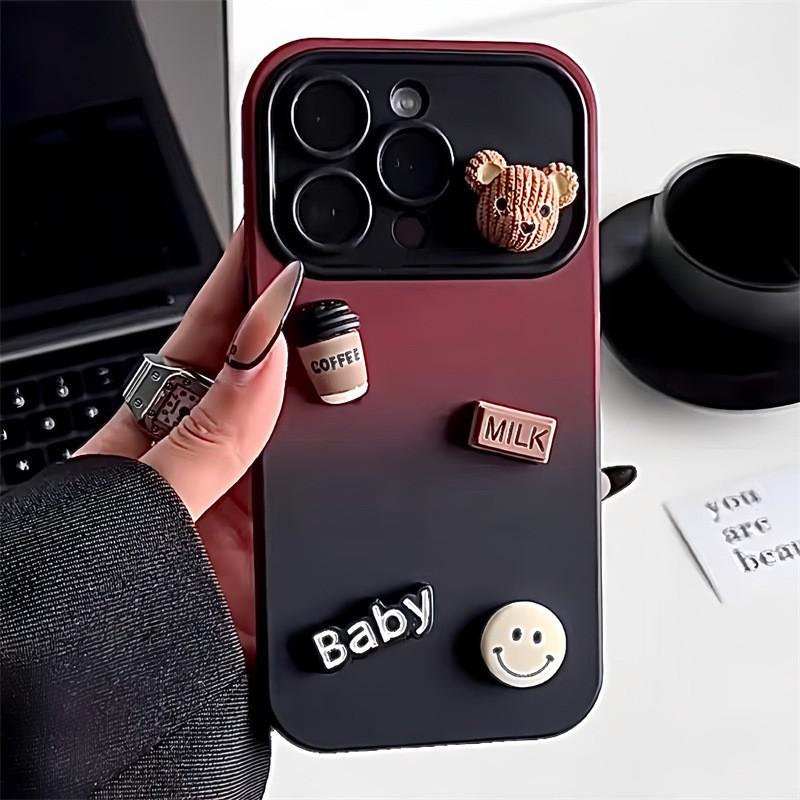 Matte Silicone Phone Case IPhone 15 14 13 Pro Max With Gradient Window 3D Bear Design Anti-Slip Shockproof Full Cover