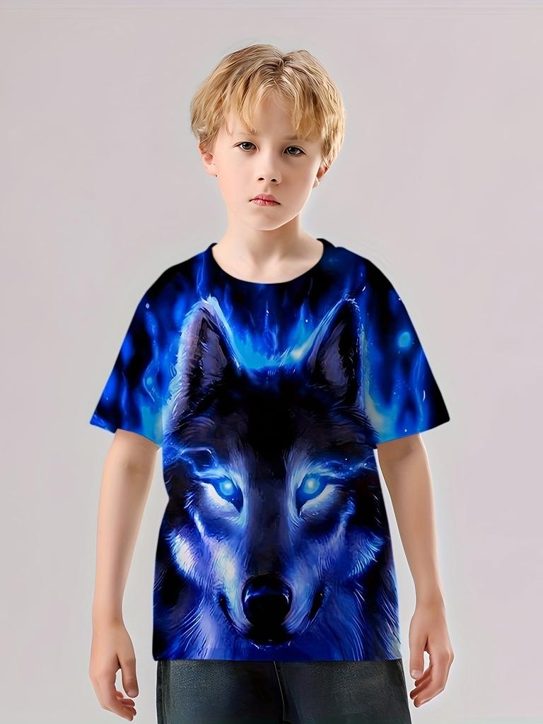 Nové tričko Summer Wolf Lion Graphic pro děti – aktivní, prodyšné a strečové letní tričko s 3D potiskem, krátký rukáv