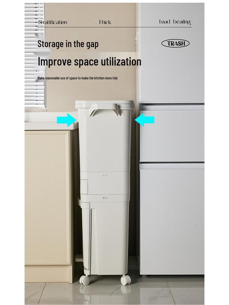 Kosz na śmieci kuchenny o dużej pojemności z pokrywą i pedałem, bez schylania się, segregacja suchych i mokrych odpadów, idealny do przechowywania odpadów spożywczych.