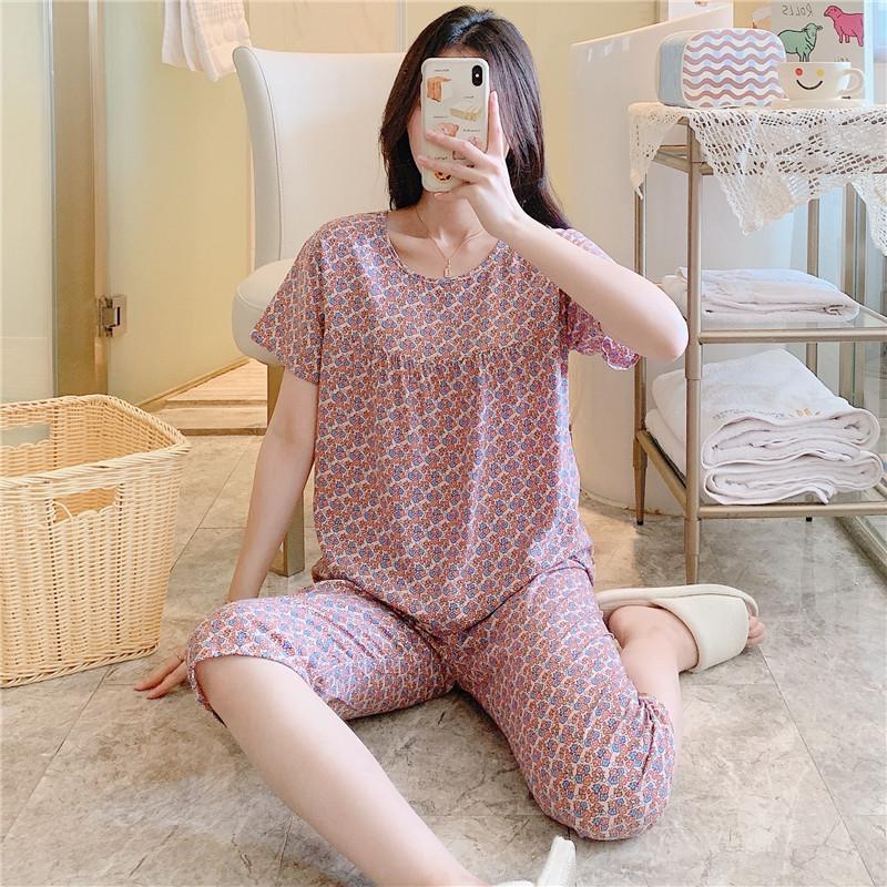New cotton and silk pajamas women's summer thin two-piece set short-sleeved rayon cotton silk cute loose large size loungewear