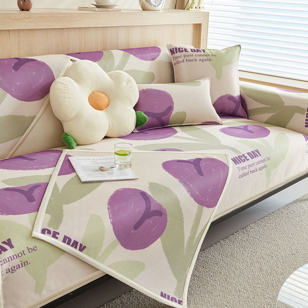 Summer Living Room Flower Print Anti-slip Furniture Protection Ice Silk Funda Sofa Cushion Cover Slipcover