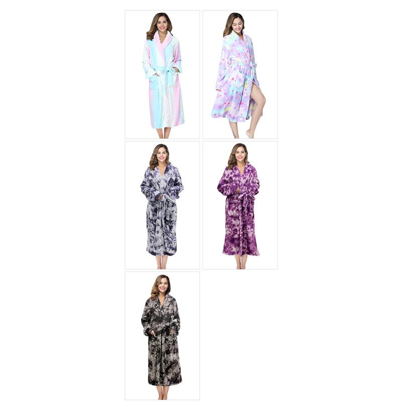 Autumn Winter Lapel Extended Printed Bathrobe Pajamas Nightgown Casual Flannel Nightgown Womens Wear Clothing