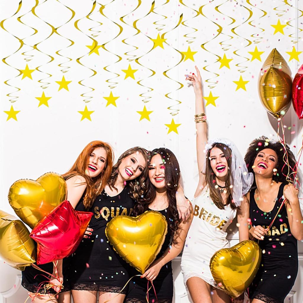 Gold Twinkle Stars Hanging Swirls Decorations Ceiling Swirl Foil Decoration Hanging Gold Party Supplies for Birthday Baby Shower Wedding, 32 Pcs