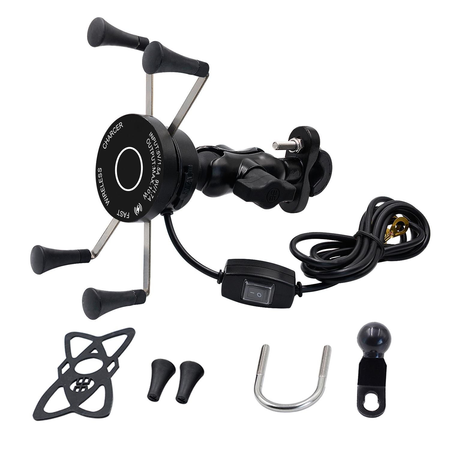 

Мотоциклетный держатель для телефона 2 зарядных устройства «все в одном» Quick Charge 3.0 Wireless Fast Charge Подставка для мотоцикла с вращением на 360 градусов 19*14.7*11.5cm чёрный