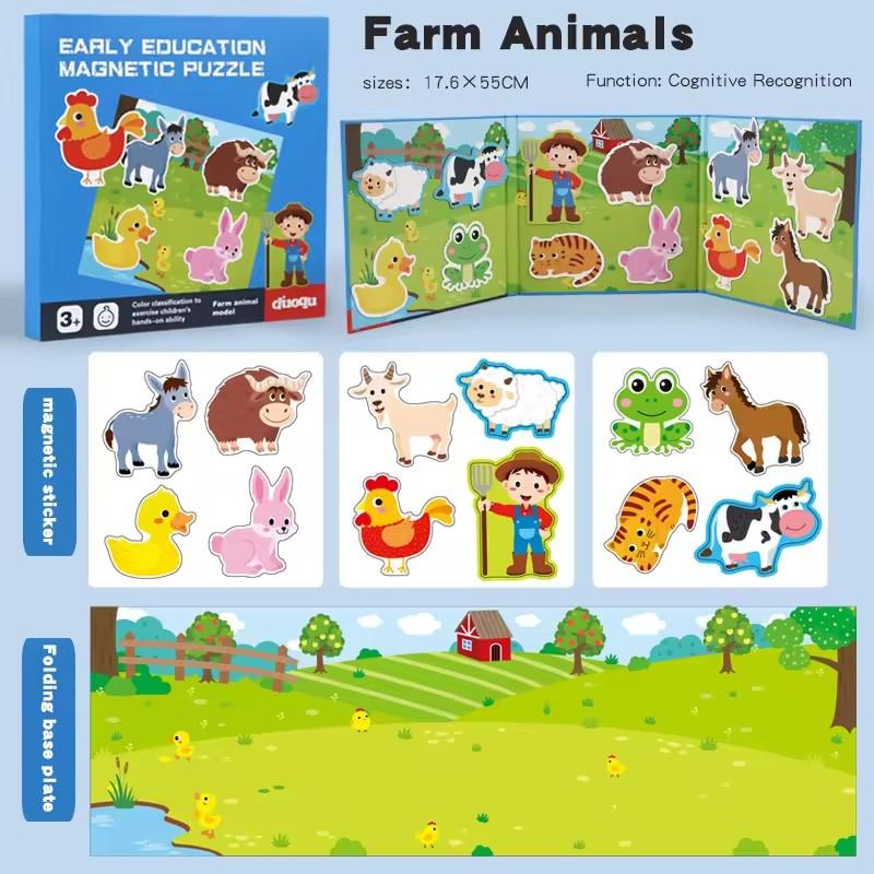Montessori Magnetic Puzzle Games for Boy Girl Kids Travel Busy Quiet Book Wooden Magnet Jigsaw Puzzle Educational Toys 3 4 5 Y