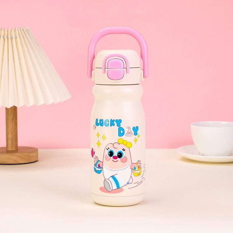 Cartoon-Styled 316 Stainless Steel Vacuum Insulated Travel Mug With Dual Drinking Options Carry Handle