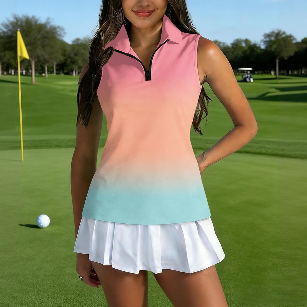 Dames Mouwloos Golf Poloshirt met Ritssluiting en Print Atletische Tanktop voor Sport Tennis Training Casual Kleding