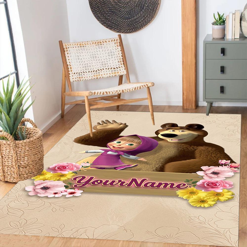 Masha Bear Personalized Name Floor Mat Suitable for Kitchen Balcony Living Rooms Dining Room Anti-slip Rug Anime Office Decor