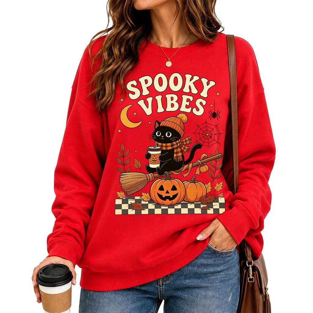 Women's fashionable casual long-sleeved Halloween printed round-neck top
