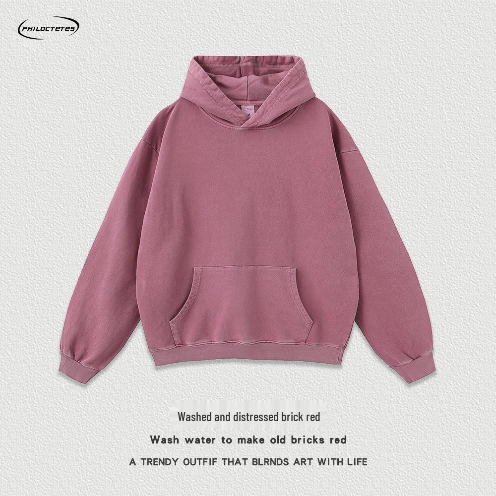 420g Salt-Washed Distressed Oversized Retro Hoodie Small