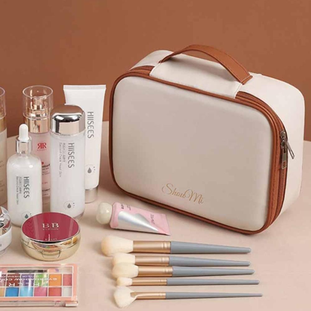 

Detachable Pillow Makeup Pouch Square Travel Wash Bag Portable PU Leather Cosmetic Bag Travel Black(Style B)