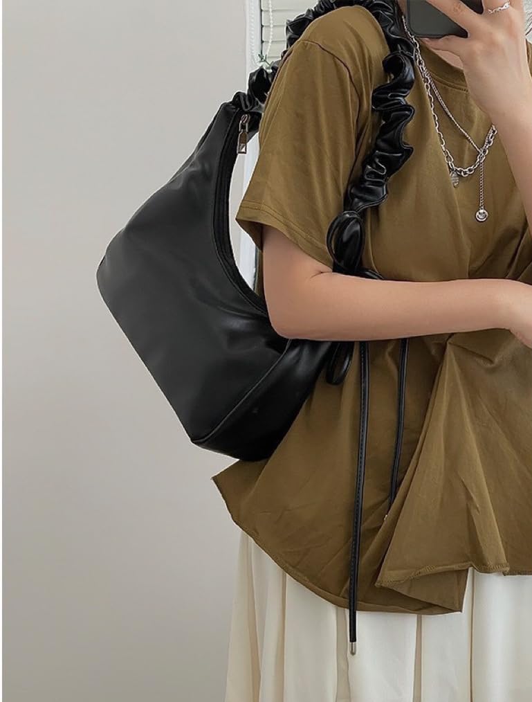 KKAERDIYA 2-Way Gathered Shoulder Bag for Women (Black)