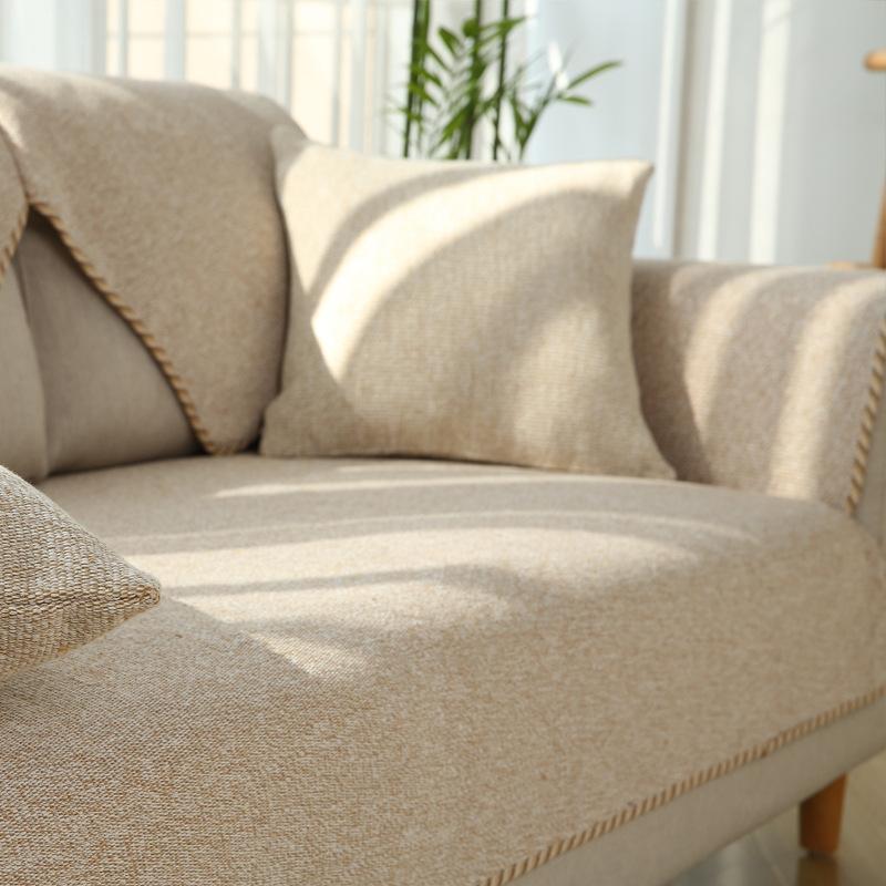 Sofa Cushion Four Seasons Universal Fabric Non-Slip Winter Cotton and Linen Mat Nordic Solid Wood All-Inclusive Cover Towel Backrest