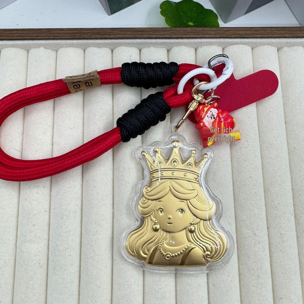 999 Pure Gold Princess Phone Charm - Cute Anime Keyring & Pendant