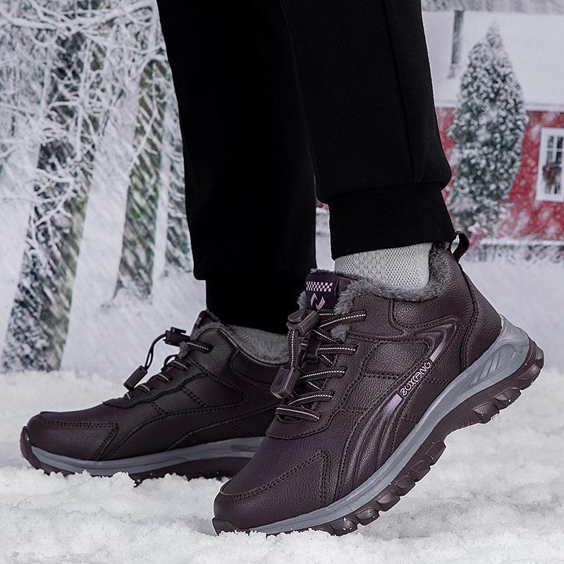 Chaussures d'hiver imperméables pour femme - Doublées de velours, antidérapantes, en laine, semelle souple pour le confort des personnes d'âge moyen