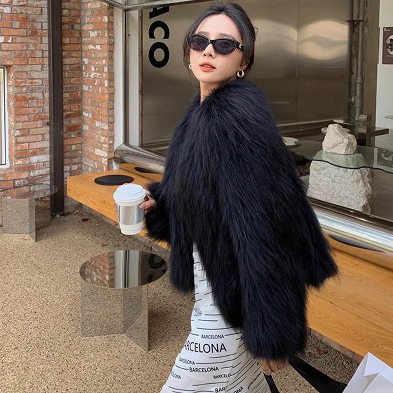 Women's clothing winter new thin imitation fox hair jacquard fringed fur short coat raccoon fur coat women