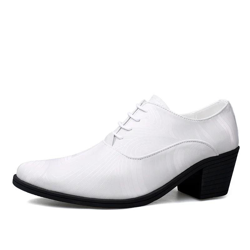 2024 New Fashion Black Formal Shoes for Men Pointed Leather Elegant Mens Dress Shoes Lace-up Heel Shoe Men Zapatos Hombre Vestir