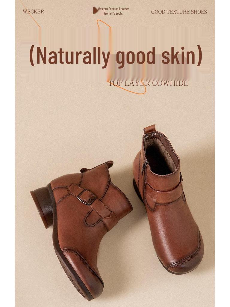 2025 Women's Vintage British High-Top Leather Boots - Autumn/Winter Slip-On, Versatile, Comfortable