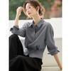 Womens White Lapel Waist Cinched Irregular Hem Long Sleeve Shirt