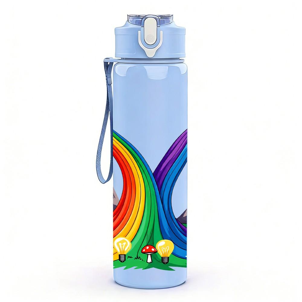 1PC Mountain Rainbow Landscape 750ml Color Plastic Sports Water Bottle Leakproof Flip Straw Lid Suitable for Sports Office Home Use