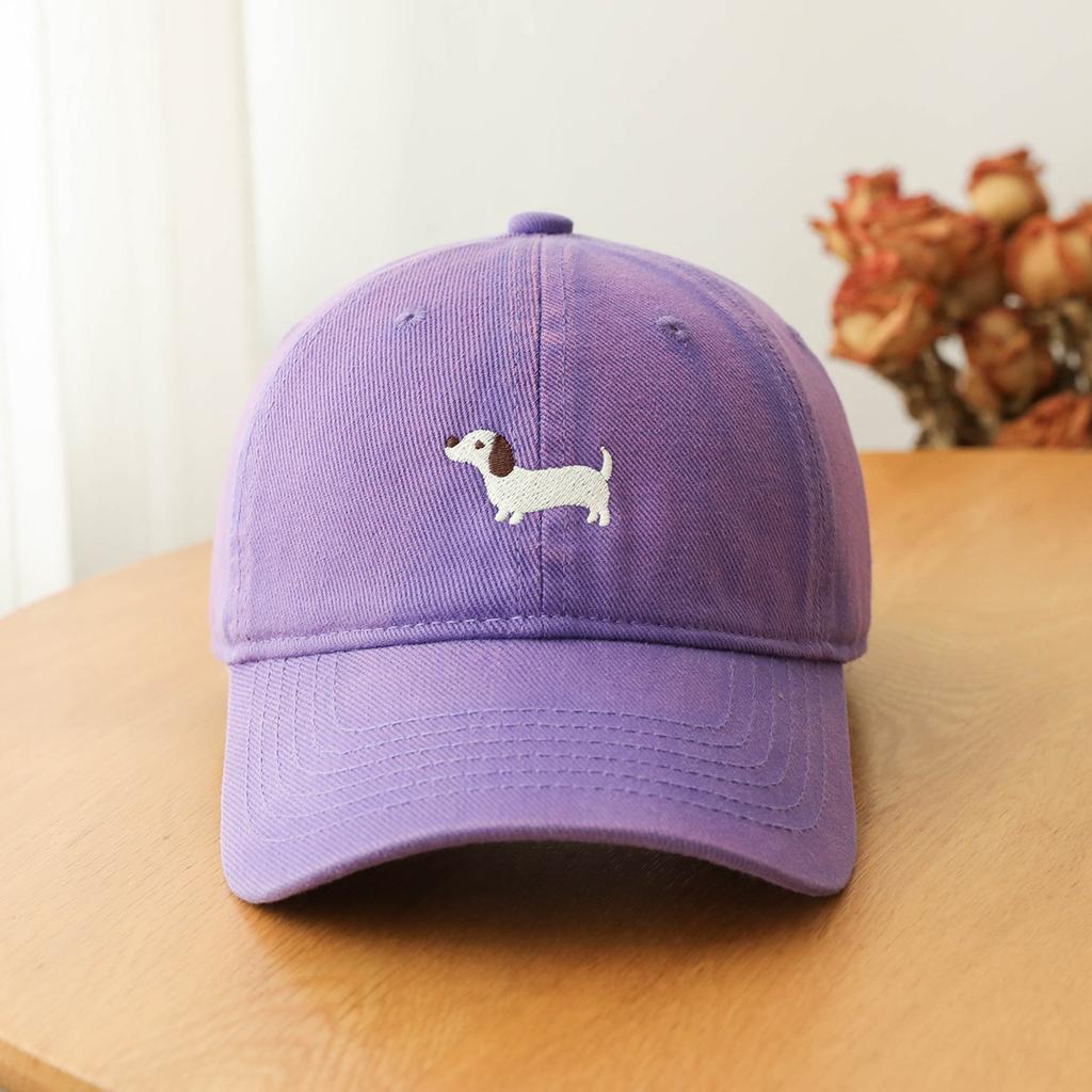Korean Premium Soft Top Baseball Cap Girl Cute Puppy Embroidered Hat Versatile White Cap