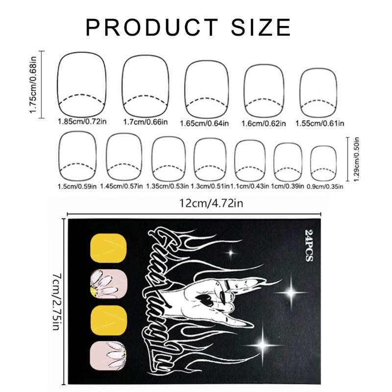 24 Stück Kurze quadratische Press-on-Nägel Gelbe Falschnägel mit Blumenmuster Glänzendes Finish Künstliche Nägel für Damen