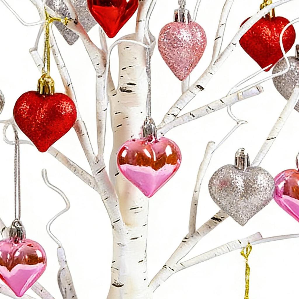 Valentines  Decor Romantic BirchTrees Light with Hanging Heart Ornament Lighted BirchTrees for Home Wedding Party Table Decor