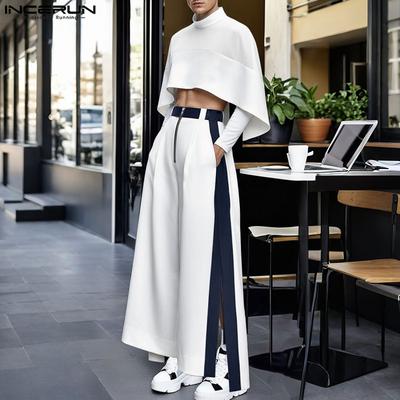 2PCS Men Cropped Cape Shirts andLong Pants Trousers Casual Outfits Sets