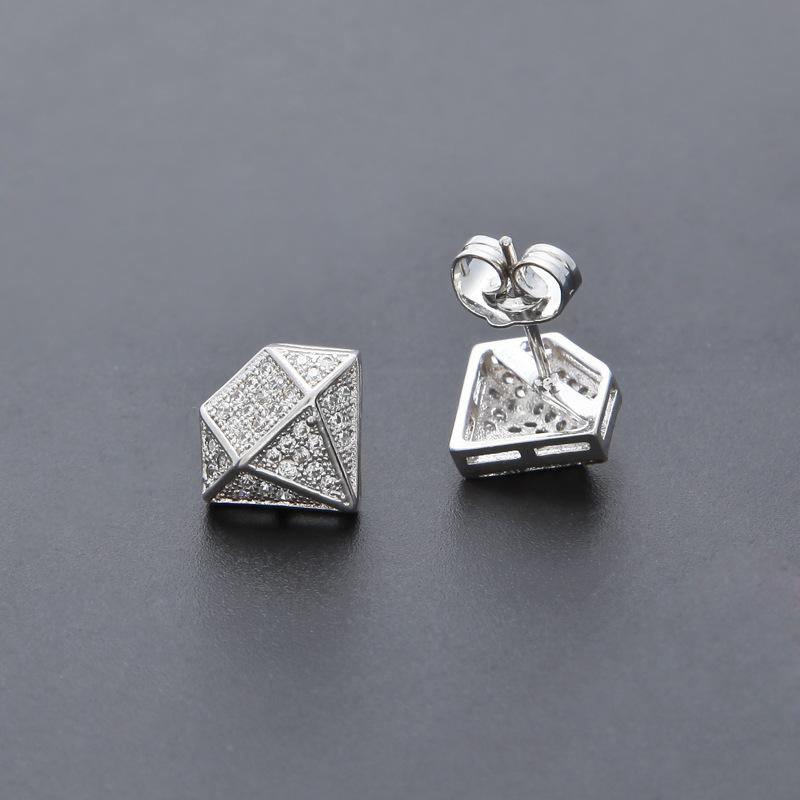 Gemstone shape micro-inlaid zircon European and American hip-hop zircon copper stud earrings men s earrings earrings jewelry