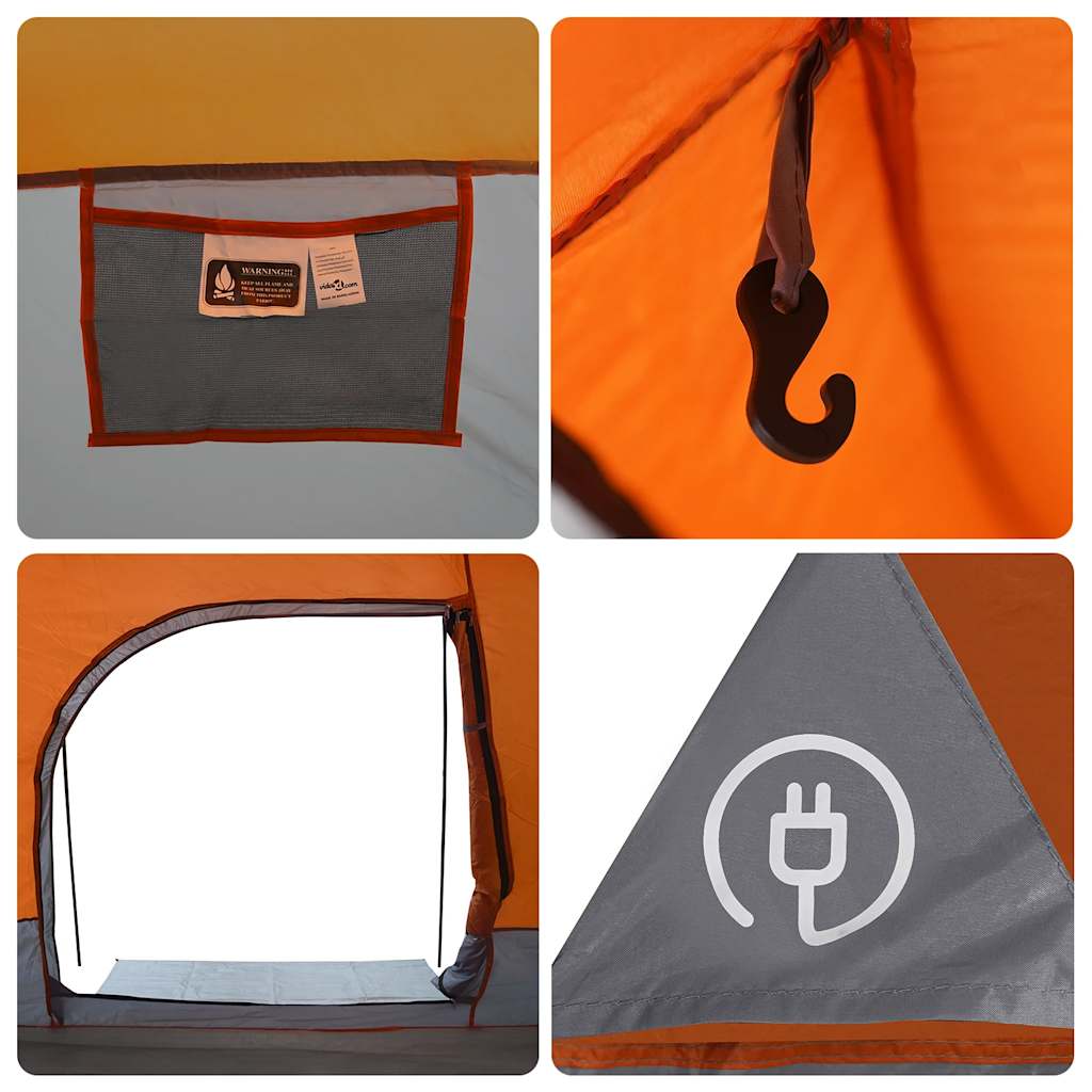 Tunnel Family Tent for 8 Persons Grey and Orange Waterproof