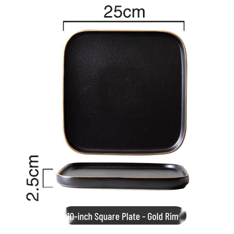 abay Матовая черная керамическая тарелка для стейка с золотым ободком