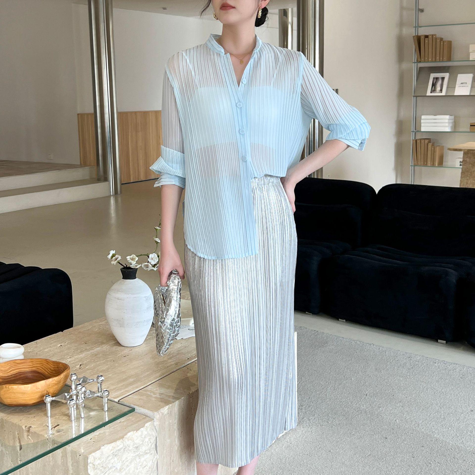 

Осенне-Весенняя Плиссированная Мягкая Шелковая Марлевая Рубашка-Куртка One Size