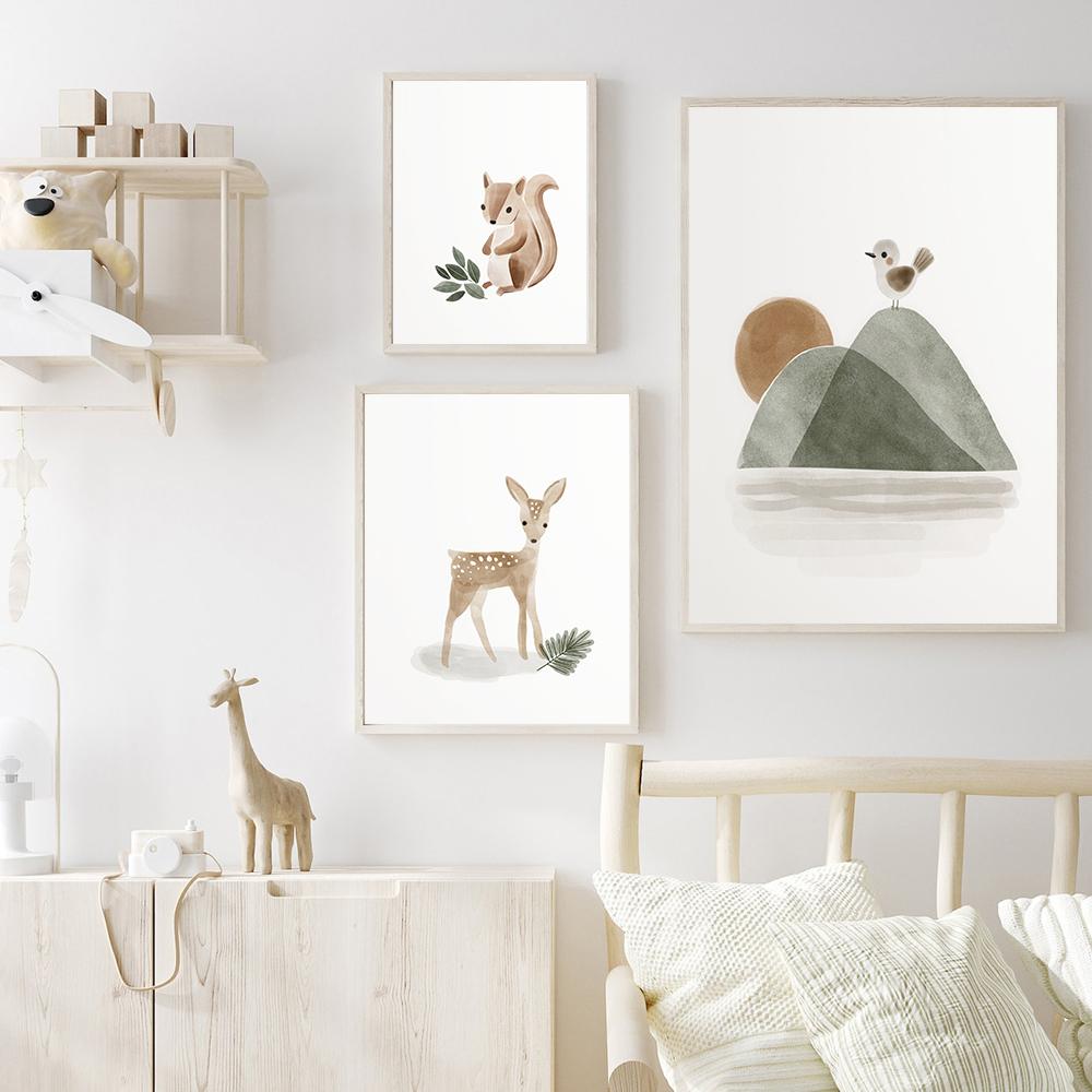 Deer Fox Rabbit Bear Woodland Nursery Wall Art Print Canvas Painting Nordic Posters Boho Wall Pictures for Baby Kids Room Decor