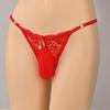 Men's Low-Rise Lace Adjustable Micro Thong with Shiny Silky Teardrop Decoration