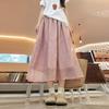 Women's Summer Pink Puffy Tiered Skirt High Waisted Slimming Tulle Half Skirt Tulle Voluminous