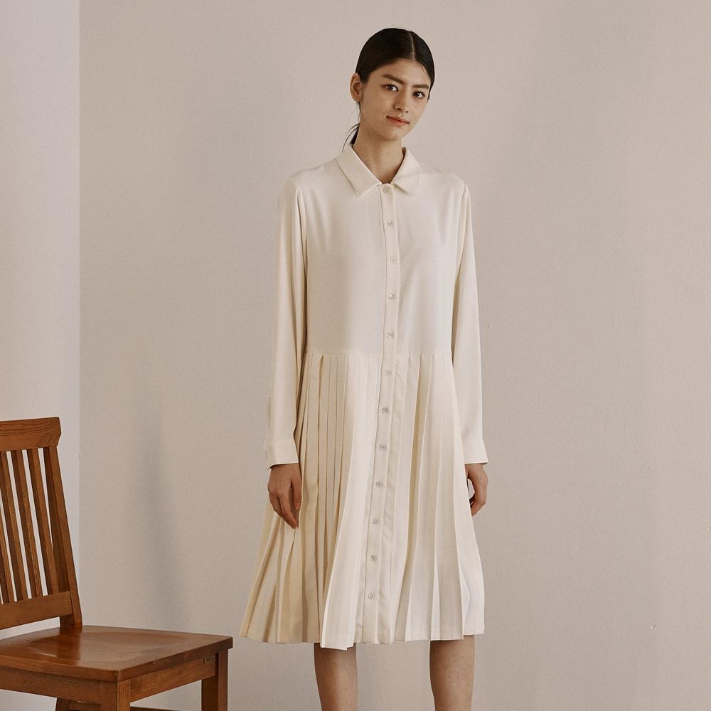 SPNK Polyshirt Pleated Dress_Off-White