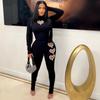 Two Piece Sets Wome Sexy Solid Pant Set Turtleneck Full Sleeve Slim Fit Tops Hollow Out High Waist Long Pants Sheath