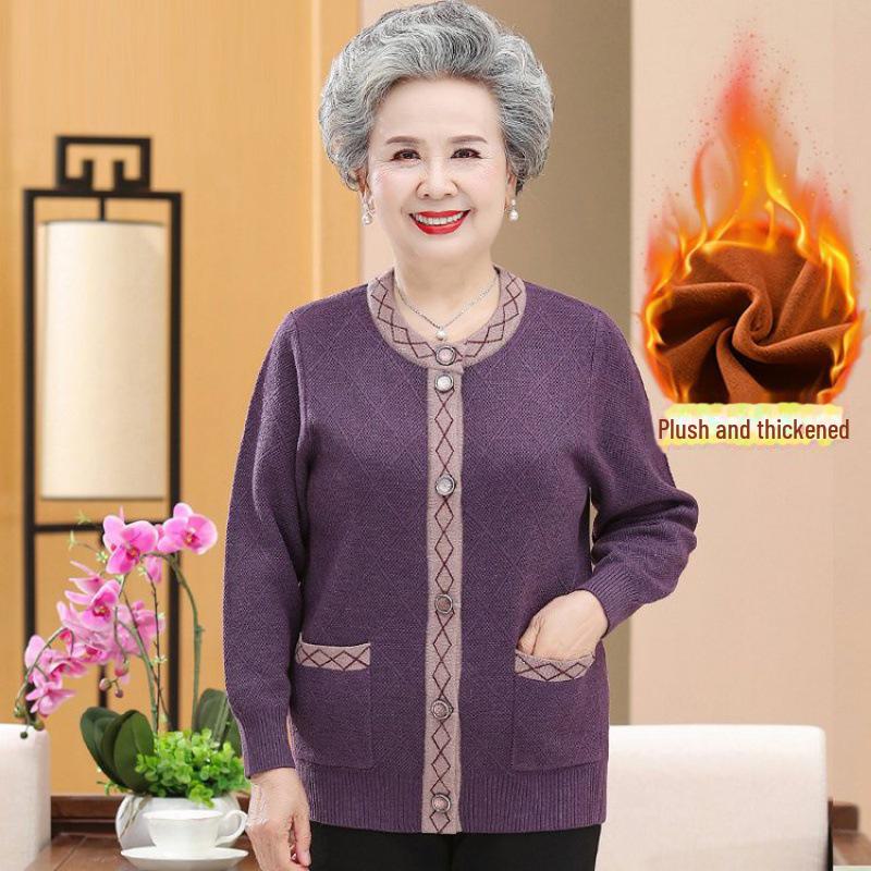 

Бархатный кардиган свитер для женщин 60-80: Уютная зимняя одежда для мамы или бабушки 5XL (165-180 jin)